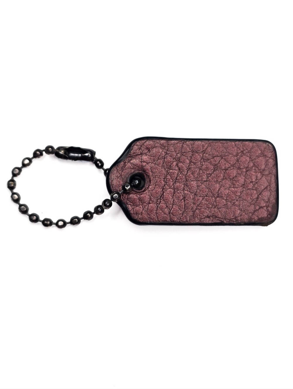 Coach Hang Tag Small Authentic Leather Bag Charm Metallic Wine Gunmetal Chain - Picture 3 of 5